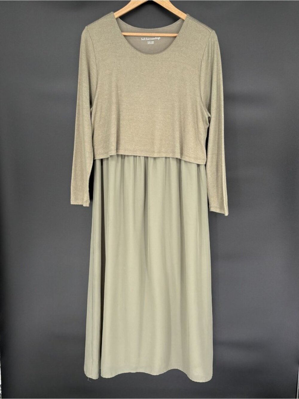 Soft Surroundings Layered Sweater Midi Dress Petite Large Green Long Sleeve